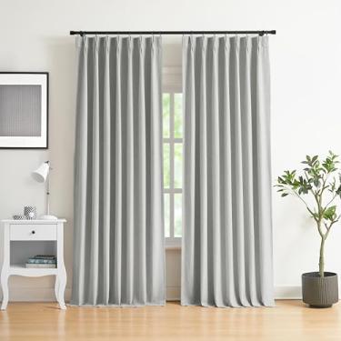 Imagem de WEST LAKE Painéis de cortina blackout plissados de 95 polegadas para quarto, sala de estar, cortinas de escurecimento de sala de linho cinza claro, tratamento moderno de janela, ganchos para abas