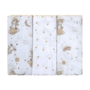 Imagem de Fralda de Pano para Bebê 68 cm x 70 cm 3 Unidades Bublim, Neutro, Urso