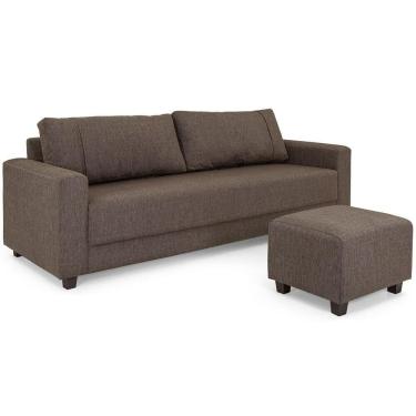 Imagem de Sofá 3 Lugares e Puff Herval Clean Linho Marrom, 200 cm