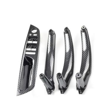 Imagem de Apoio de braço do carro dianteiro esquerdo assento do motorista LHD maçaneta da porta interna painel interno puxar tampa de acabamento Compatível com BMW E70 E71 X5 X6 2007 2008-2014(Carbon 4Pcs LHD)