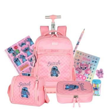 Imagem de Kit Mochila Stitch Rodas Lancheira E Estojo Box Pelucia Teen, Rosa