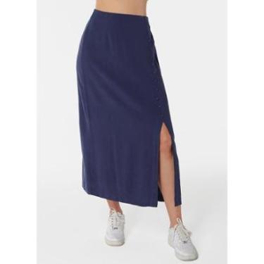 Imagem de Saia de Linho Longa Marinho com Fenda e Botões-Feminino