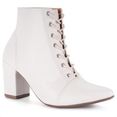 Imagem de Bota Coturno Feminina Salto Bloco Bico Fino Cano Curto Luxo-Feminino