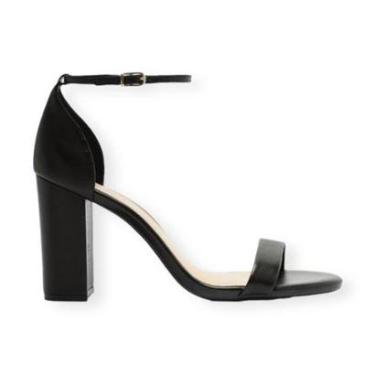 Imagem de Sandalia Feminina Arezzo Salto Alto Bloco Couro Preto-Feminino