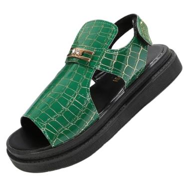 Imagem de Sandálias romanas femininas com boca de peixe e sola grossa sapatos de praia confortáveis para o verão casual e moderno, Verde, 36