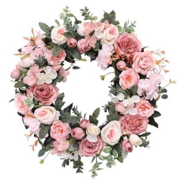 Imagem de CarpNettore Guirlanda de Flores Artificiais Redondas de Peônias Rosa, Feita de Seda E Polipropileno (PP), Ideal para Decoração de Parede, Porta de Entrada, Sala D, Rosa
