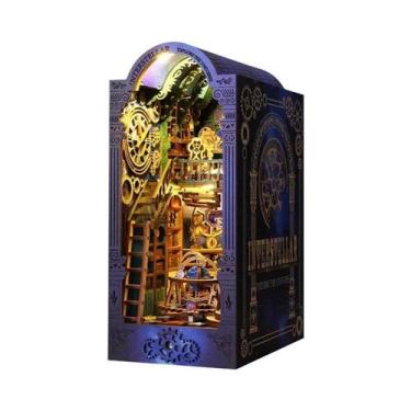 Imagem de Kit DIY Infantil De Miniatura: Estante De Livros De Madeira Com Luz, C