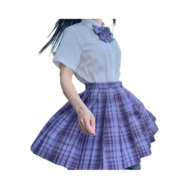 Imagem de Saia Mini Plissada Xadrez Feminina De Cintura Alta Com Laço Estilo Pre