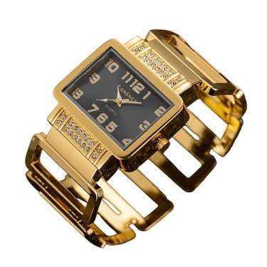 Imagem de Relógio Feminino de Luxo Dourado Pulseira com Strass e Mostrador Quadrado Elegante