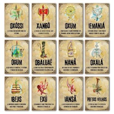 Imagem de Kit 12 Quadros Decorativos Orixás em Propósito, 14x10cm Feito em MDF -
