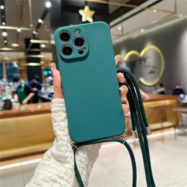 Imagem de Capa de celular com alça transversal em cores vibrantes para iPhone 17 Air 16 16E 15 14 13 12 11 Pro Max Plus, capa traseira de silicone TPU macio, verde escuro, para iPhone 14