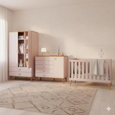 Imagem de Conjunto Infantil Ternura com Berço 2 em 1, Guarda-Roupa, Cômoda e Colchão Herval