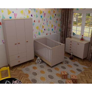 Imagem de Quarto Infantil Completo Bartira Ternura Guarda-Roupa 3 Portas Cômoda 5 Gavetas Berço 2 em 1