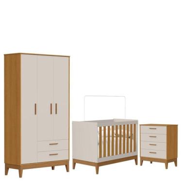 Imagem de Quarto De Bebê Flip Com Cômoda Gaveteiro Areia Acetinado Savana - Reller