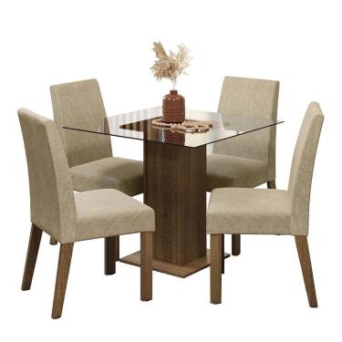 Imagem de Conjunto Sala De Jantar Mesa Tampo De Vidro 4 Cadeiras Rustic/imperial Ivy Madesa Rustic/imperial