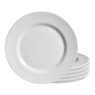 Imagem de Jogo 4 Pratos Sobremesa Plissan Relevo Branco Cerâmica Alleanza 20cm