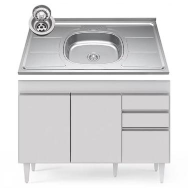 Imagem de Balcão Gabinete Com Pia Inox 120cm Michigan Branco - Lumil