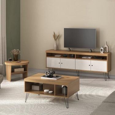 Imagem de Conjunto Sala de Estar Mesa de Apoio Magnum Mesa de Centro e Rack Liberty Carvalho /Off White