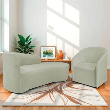 Imagem de Kit Sofá Curvo França 140cm Ld. E Poltrona Luiza Max Conforto, Elegância E Design Moderno Bouclé Verde Oliva