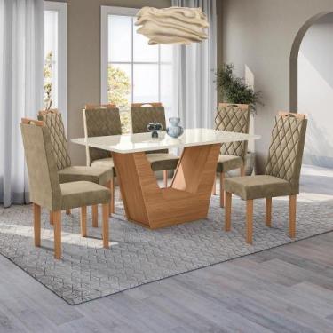Imagem de Conjunto Sala De Jantar Verbana Kappesberg 6 Cadeiras Veludo Bege