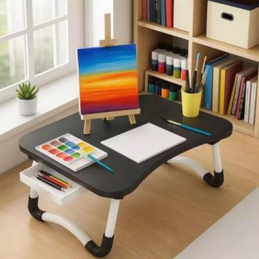 Imagem de Mesa Notebook Dobrável Suporte Apoio Trabalha Bandeja Pezinho Cama Mov