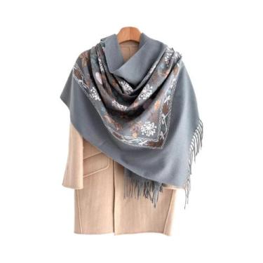 Imagem de Cachecol Floral Feminino Quente 70x210cm, Xale De Caxemira Sintética, 