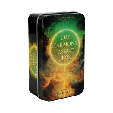 Imagem de Baralho De Tarô Harmony Com Borda Dourada 78 Cartas Em Caixa De Metal 