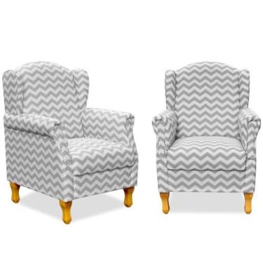 Imagem de Kit 02 Poltronas Decorativas Para Sala de Estar Mel Zig Zag Cinza - Ly