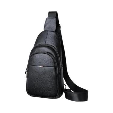 Imagem de Bolsa De Peito Masculina Em Couro Genuíno Casual Transversal Tiracolo 
