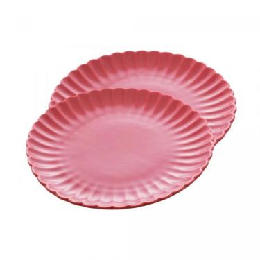 Imagem de Conjunto 2 Pratos de Sobremesa em Porcelana Pétala Vermelho Matt 20cm 
