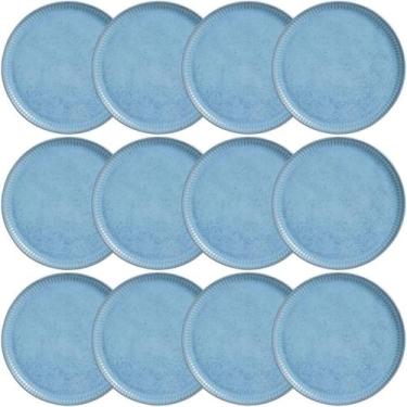 Imagem de Kit 12 Pratos Cerâmica Azul Rasos 27cm Porto Brasil Linhas Breeze Mesa