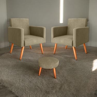 Imagem de Conjunto Poltronas E Puff Iara Veludo Turkey Apoio Para os Pés Cappuccino CasaH