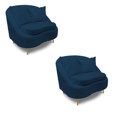 Imagem de Poltrona Decorativa Zaya Bouclê C05 Kit 2 Tecido Bouclê Azul D'Rossi