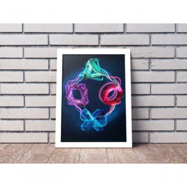 Imagem de Quadro Decorativo Botões Play Station Retangular 20x30CM em Vinil com Vidro Moldura Madeira Amadeirado