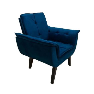 Imagem de Poltrona Decorativa Opala Plus Para Sala De Estar Quarto Escritório Suede Azul Marinho Rud House