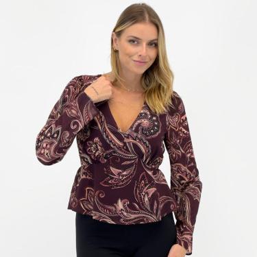 Imagem de Blusa Doce Trama Estampada Manga Longa Decote V Feminina-Feminino