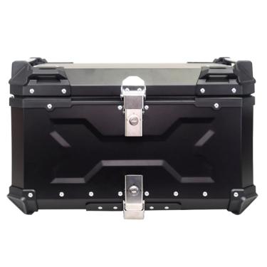 Imagem de Bau de Moto Traseiro 65 Litros Universal Aluminio Anti-roubo Preto Cabem 2 Capacetes