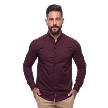 Imagem de Camisa Masculina Linho Manga Longa Gola Padre Lisa Casual-Masculino