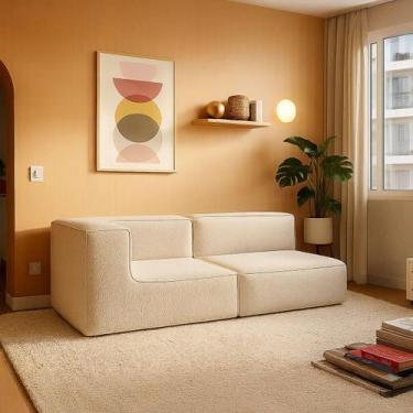 Imagem de Sofá Modular Flow 2 Lugares 1 Braço Inflow Bouclé Linho Vem Na Caixa C