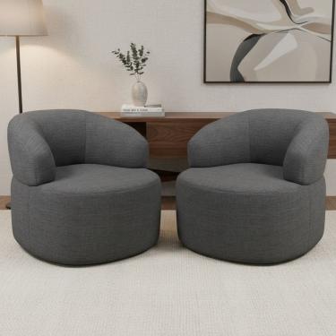 Imagem de Kit 02 Poltronas Giratória Orgânica Para Sala de Estar Living Helena L02 Linho Cinza Es...