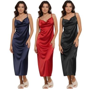 Imagem de KIT 3 Vestido Confortavel Feminino Bella Fiore Camisola Longa De Seda 