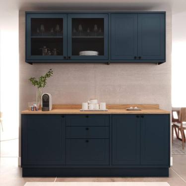 Imagem de Cozinha Compacta Modulada 7 Portas 3 Gavetas 100% Mdf 2 Tampos Sevilha Azul Órion