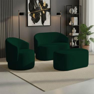 Imagem de Namoradeira com Poltrona e Puff Orgânico Malu Max Bouclê M11 - D`Rossi