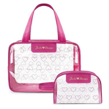Imagem de Kit Bolsa E Nécessaire Transparente Love Pink - Jacki Design