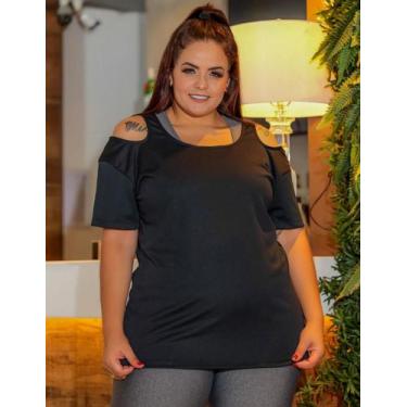 Imagem de Blusa Camiseta Basica Feminina Plus Size Dry Fit - Fitmoda , Preto, 54