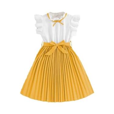 Imagem de Vestido Estilo Preppy Para Meninas Com Mangas Em Pétala Brancas E Saia