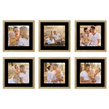 Imagem de Kit 6 Quadros Porta Retrato Foto 15x15 Paspatur Preto 22x22 Moldura:moldura Mel