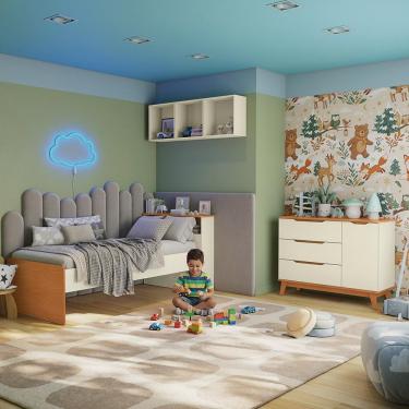 Imagem de Quarto Infantil com Cama Cômoda e Nichos CB1500-ARJE 1 Porta 3 Gavetas MDP Argila-jequetiba Kappesberg