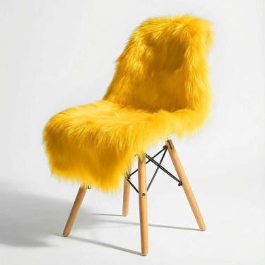 Imagem de Manta Xale de Pelúcia Pelo Alto Amarelo Para Sofá/Cadeira Decoração Yo