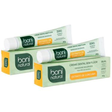Imagem de Kit 2 Creme Dental Boni Natural Sem Fluor Curcuma Hortela Antisseptico